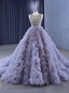 Purple Tulle Ball Gown Crystal Prom Dress