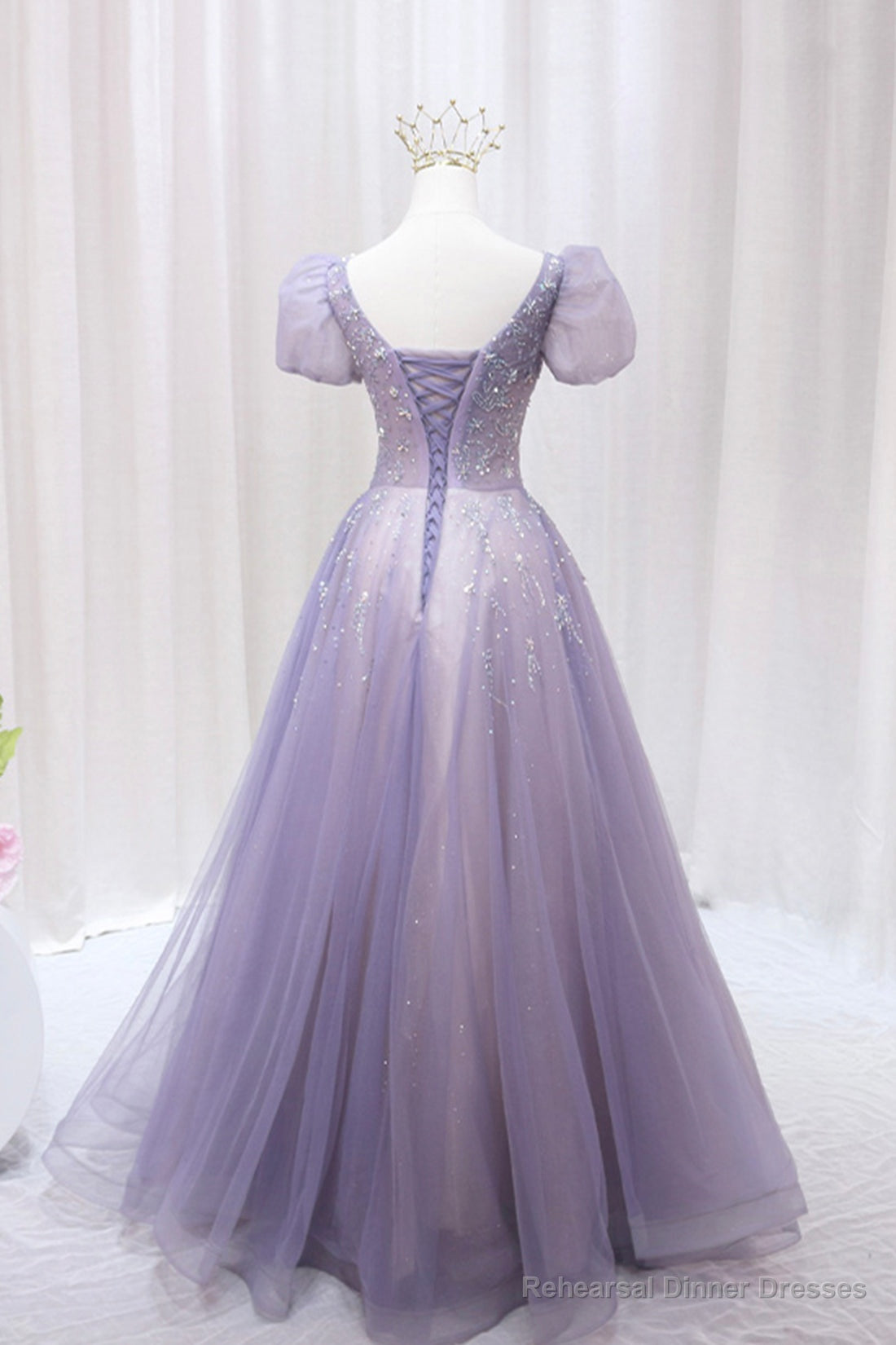 Purple Tulle Beaded Long Formal Dress, Cute A-Line Evening Dress Secondary image