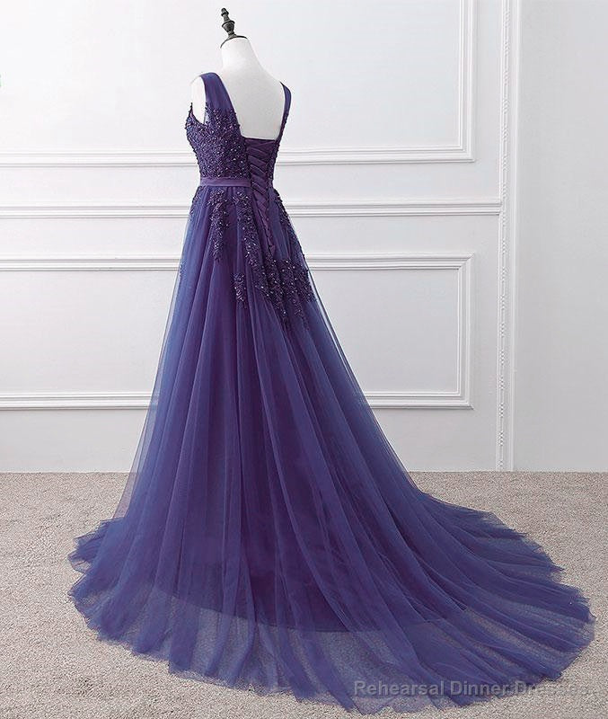 Purple Tulle Beaded Long Formal Party Dress, Dark Purple Evening Dress Secondary image