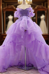 Purple tulle high low Evening Prom Dress, purple evening Dress