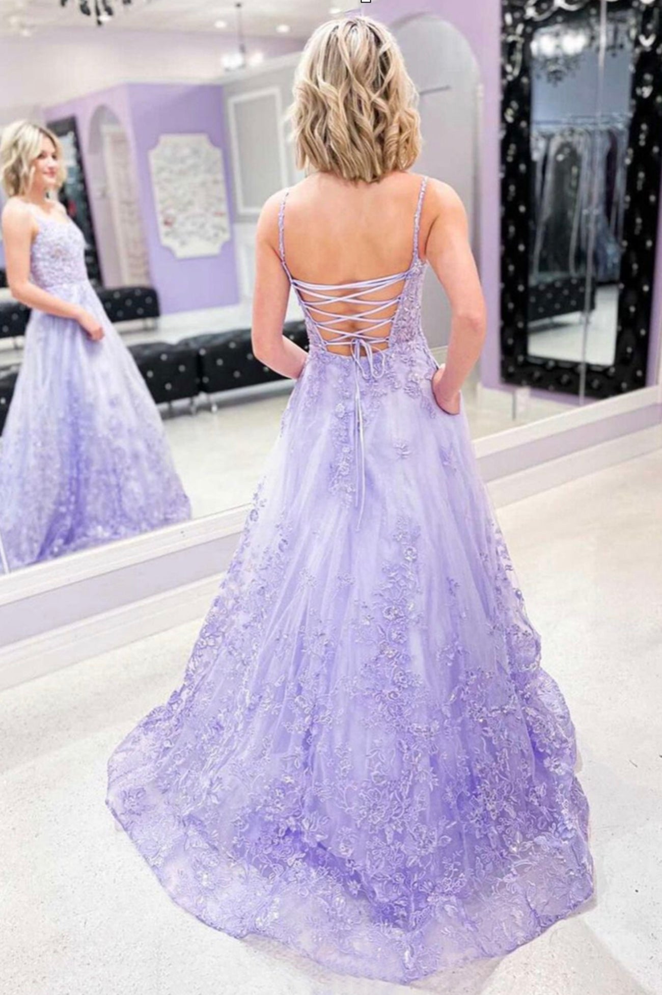 Purple Tulle Lace Long Classy Prom Dress, A-Line Purple Graduation Classy Evening Dress