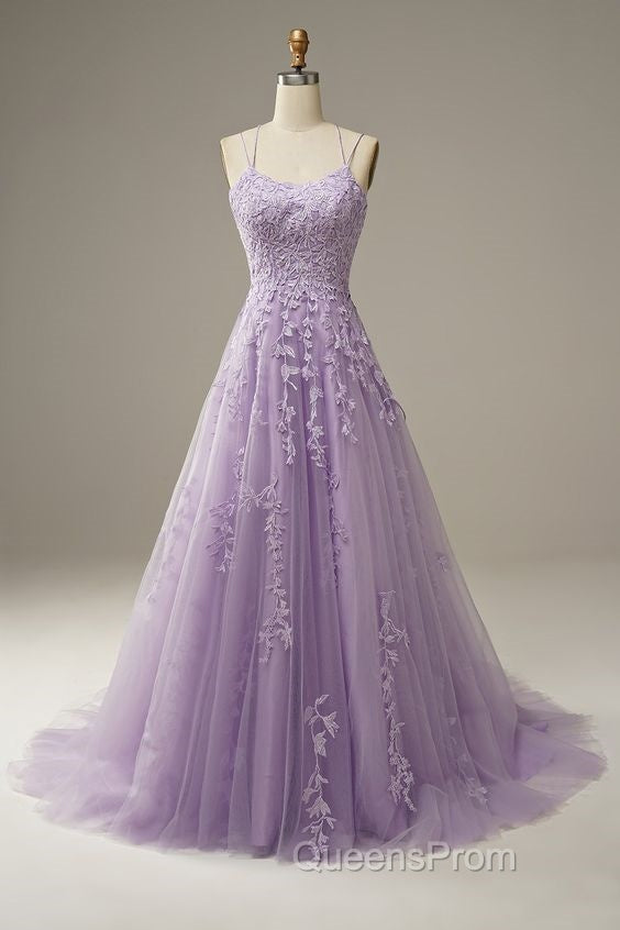 Purple Tulle Lace Long Evening Prom Dress Formal Dress