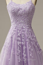 Purple Tulle Lace Long Evening Prom Dress Formal Dress