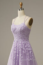 Purple Tulle Lace Long Evening Prom Dress Formal Dress