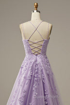 Purple Tulle Lace Long Evening Prom Dress Formal Dress
