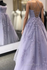 Purple Tulle Lace Long Evening Prom Dress Formal Dress