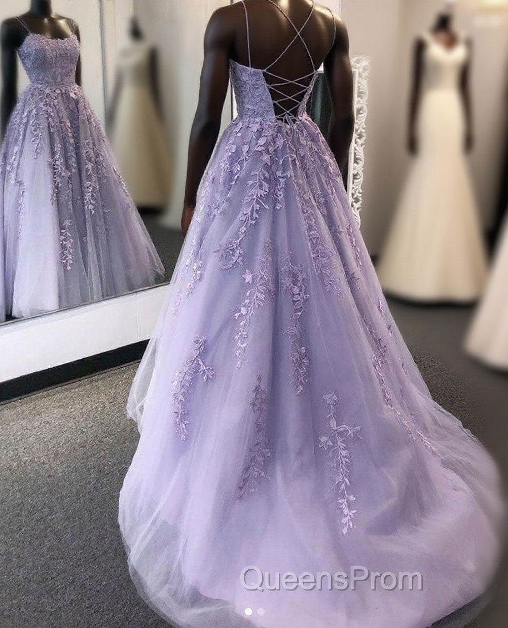 Purple tulle lace long Evening Prom Dress lace tulle formal Dress