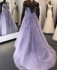 Purple tulle lace long Evening Prom Dress lace tulle formal Dress