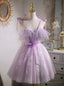 Purple Tulle Lace Straps Homecoming Dress