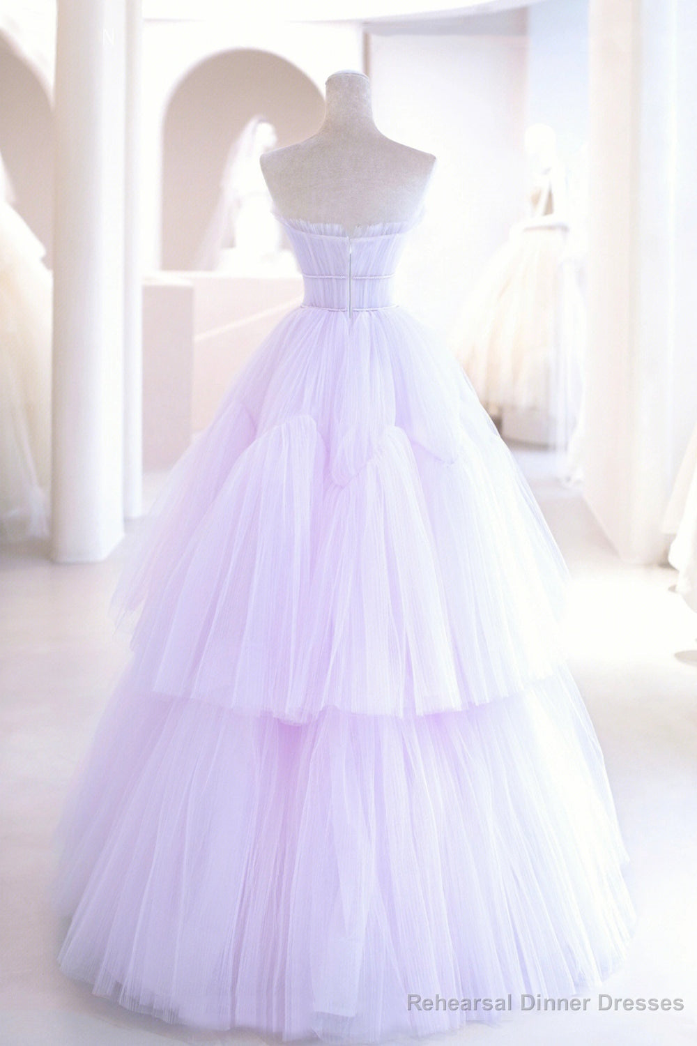 Purple Tulle Long A-Line Prom Dress, A-Line Strapless Evening Gown Secondary image