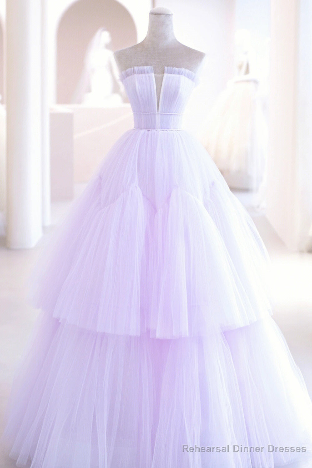 Purple Tulle Long A-Line Prom Dress, A-Line Strapless Evening Gown Main image