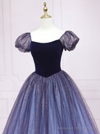 Purple Tulle Long Prom Dresses, Shiny Purple Tulle Formal Gown Sweet 16 Dress