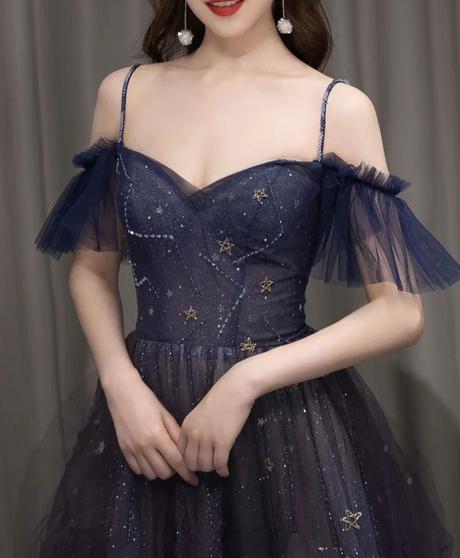 Purple Tulle Off Shoulder A-Line Long Classy Prom Dress, Purple Classy Evening Dress