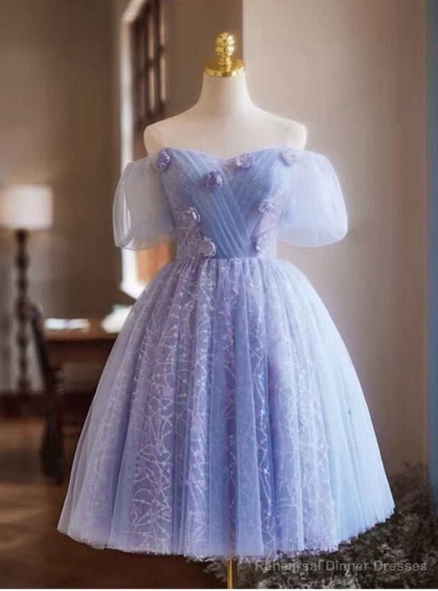 Purple Tulle Pleats Flower Homecoming Dress Main image