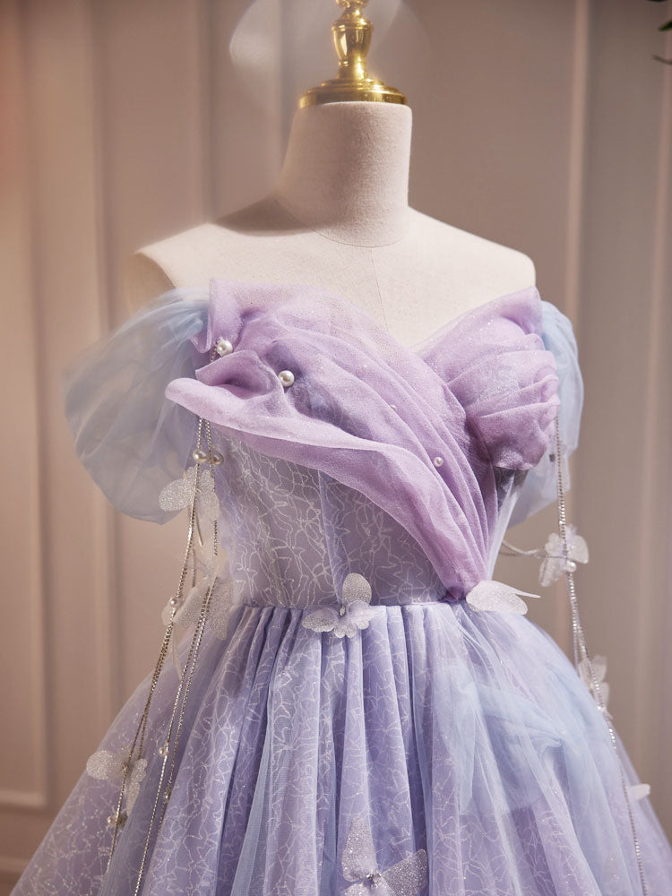 Purple Tulle Puffy Short Classy Prom Dress, Cute Purple Homecoming Dress Secondary image