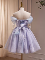 Purple Tulle Puffy Short Classy Prom Dress, Cute Purple Homecoming Dress