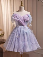 Purple Tulle Puffy Short Classy Prom Dress, Cute Purple Homecoming Dress