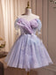 Purple Tulle Puffy Short Classy Prom Dress, Cute Purple Homecoming Dress