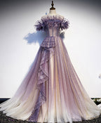 Purple Tulle Sequin Long Classy Prom Dress Purple Prom Dress