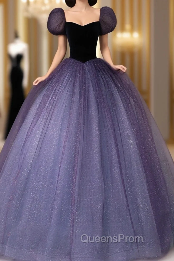 Purple Tulle Sequin Long Evening Prom Dress, Purple Evening Dress Main image