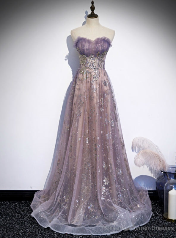 Purple Tulle Sequins Sweetheart Pleats Prom Dress Main image