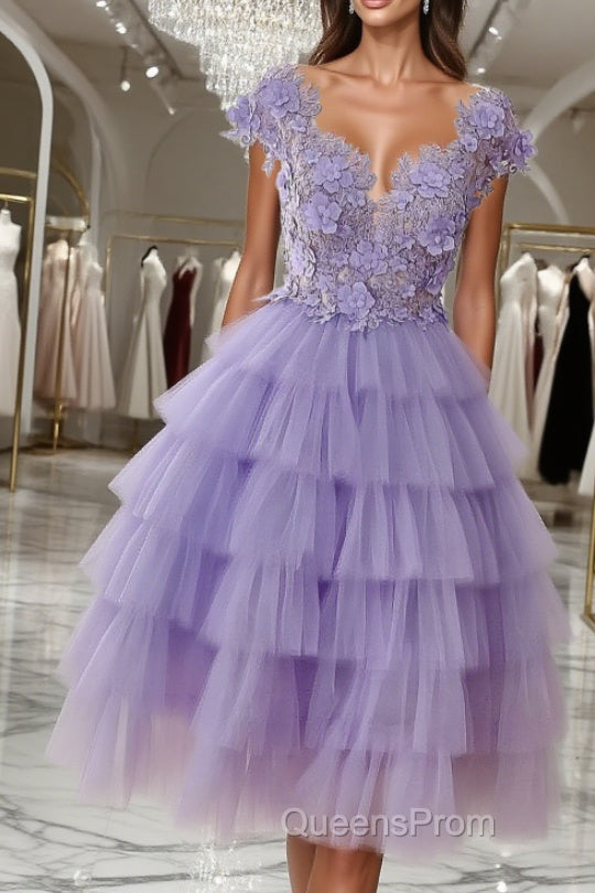 Purple tulle short Evening Prom Dress, purple evening Dress Main image