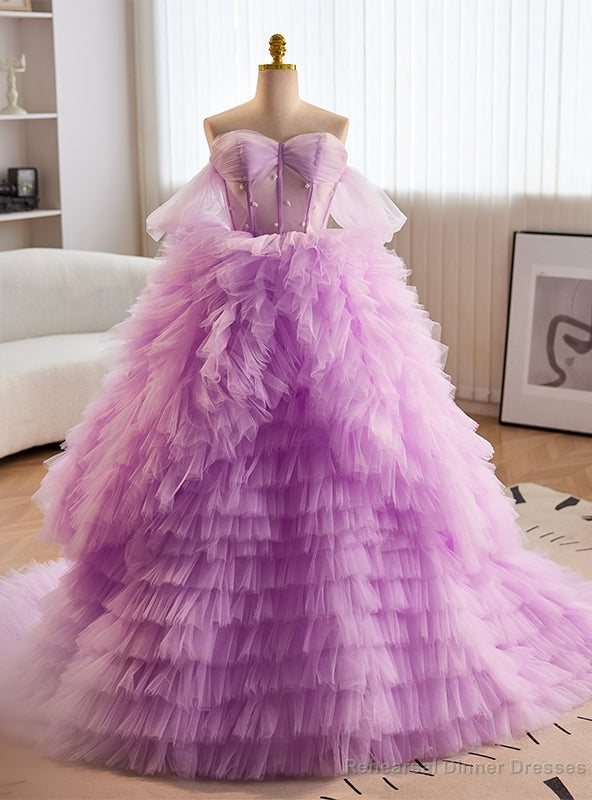 Purple Tulle Tiers Sweetheart Prom Dress Main image