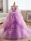 Purple Tulle Tiers Sweetheart Prom Dress