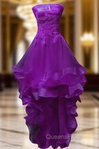 Purple Tulle With Lace High Low Party Dress Evening Dress, Purple Homecoming Dress