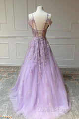 Purple v neck tulle lace long Evening Prom Dress purple lace formal Dress