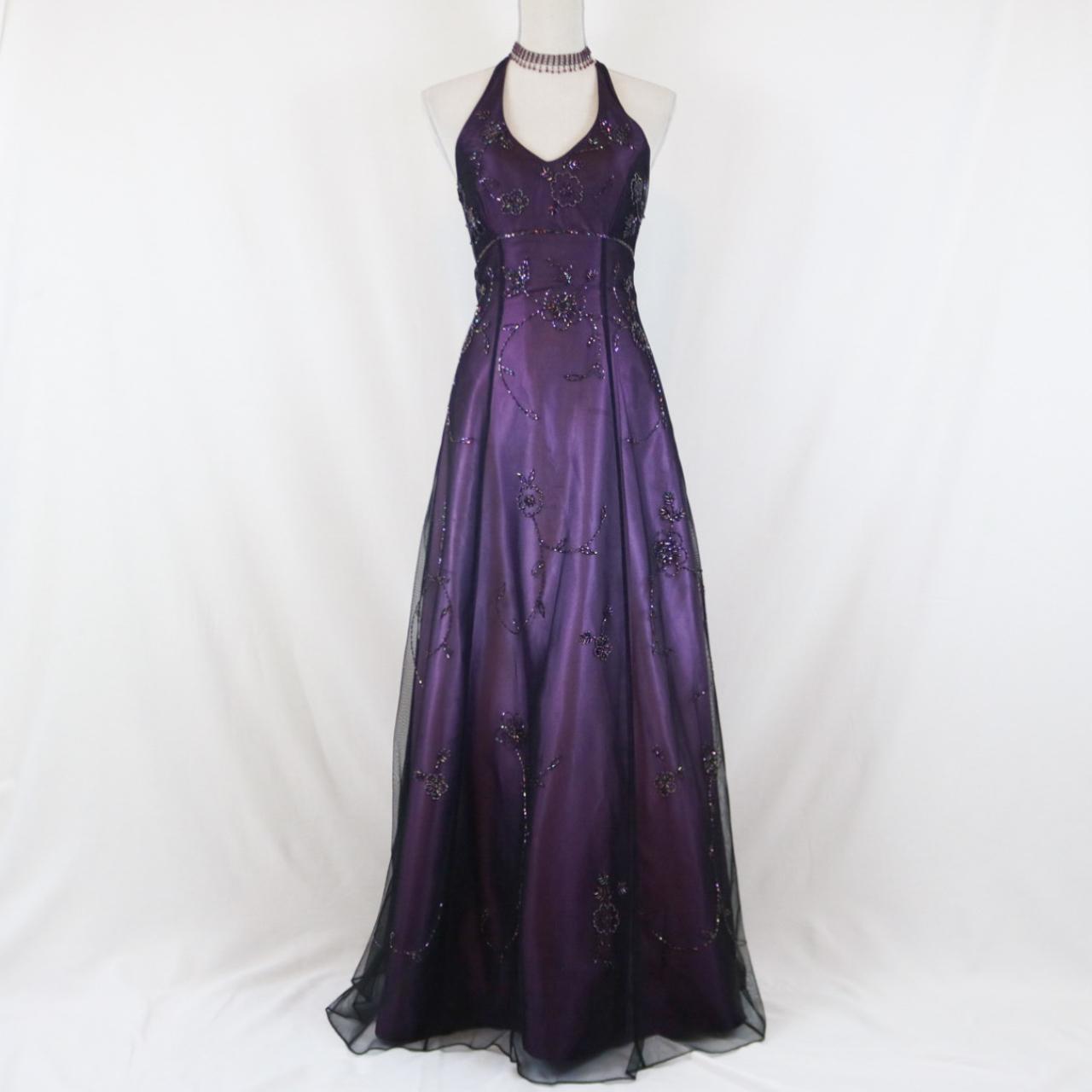 Purple Vintage Fashion Ombre Beaded Empire Waist Halter Long Elegant Classy Prom Gown Classy Evening Gown Party Dress Secondary image