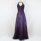 Purple Vintage Fashion Ombre Beaded Empire Waist Halter Long Elegant Classy Prom Gown Classy Evening Gown Party Dress