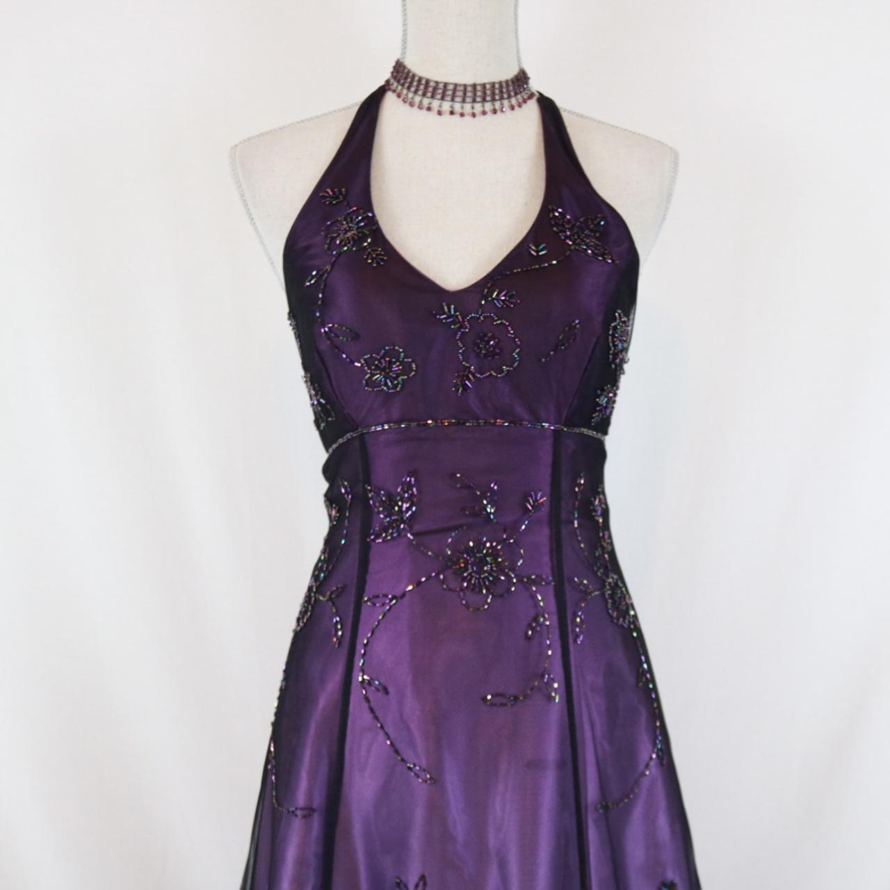 Purple Vintage Fashion Ombre Beaded Empire Waist Halter Long Elegant Classy Prom Gown Classy Evening Gown Party Dress