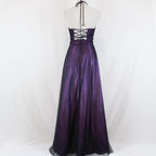 Purple Vintage Fashion Ombre Beaded Empire Waist Halter Long Elegant Classy Prom Gown Classy Evening Gown Party Dress
