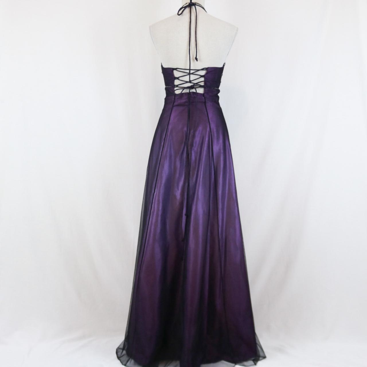 Purple Vintage Fashion Ombre Beaded Empire Waist Halter Long Elegant Classy Prom Gown Classy Evening Gown Party Dress
