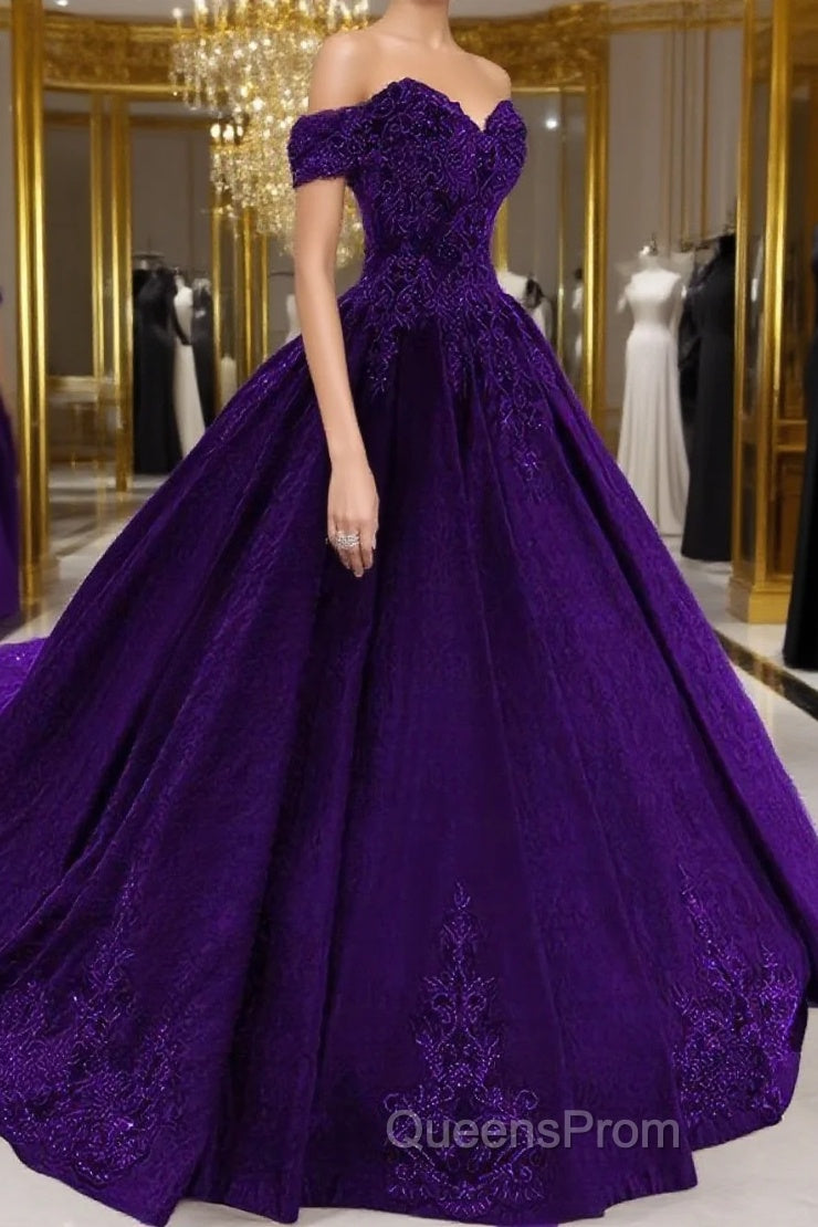 Purple Wedding Dress, Lace Ball Gown Evening Prom Dress, Off The Shoulder For Women Main image