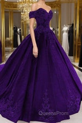 Purple Wedding Dress, Lace Ball Gown Evening Prom Dress, Off The Shoulder For Women