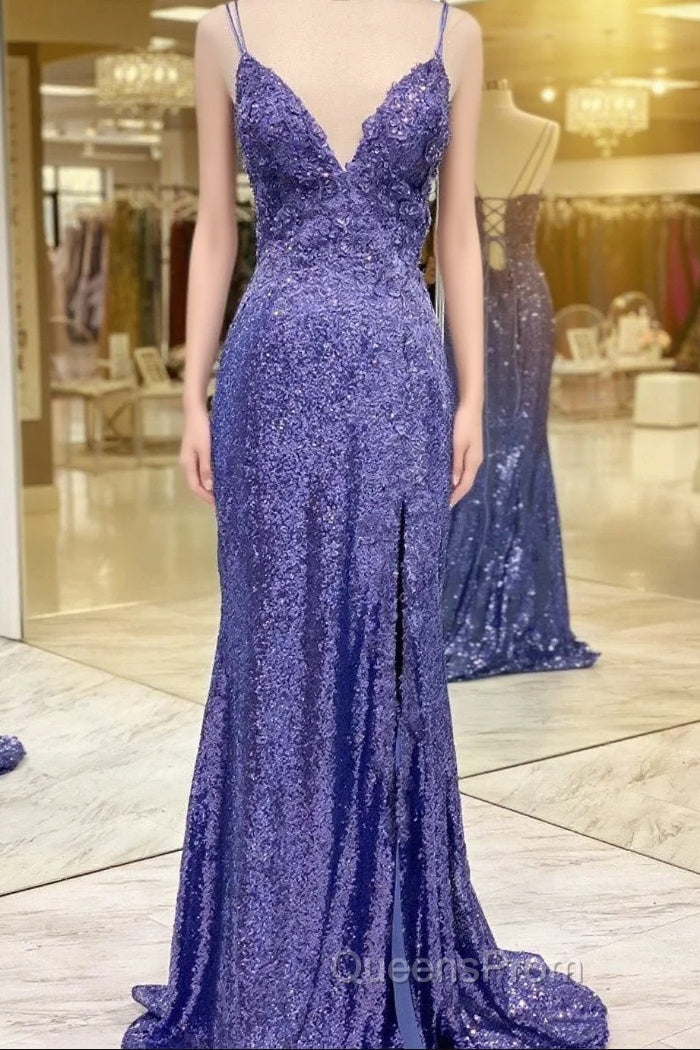 Mermaid Purples Sequins Long Evening Prom Dress with Slit Main image
