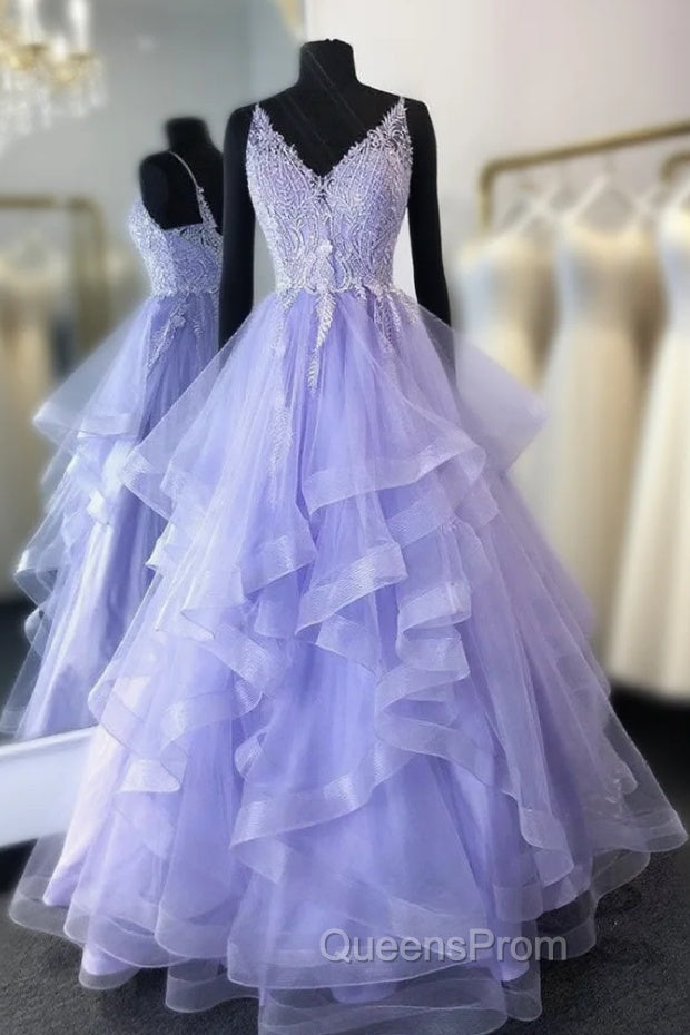 Purpler V Neck Tulle Lace Beads Long Evening Prom Dress Tulle Evening Dress Main image