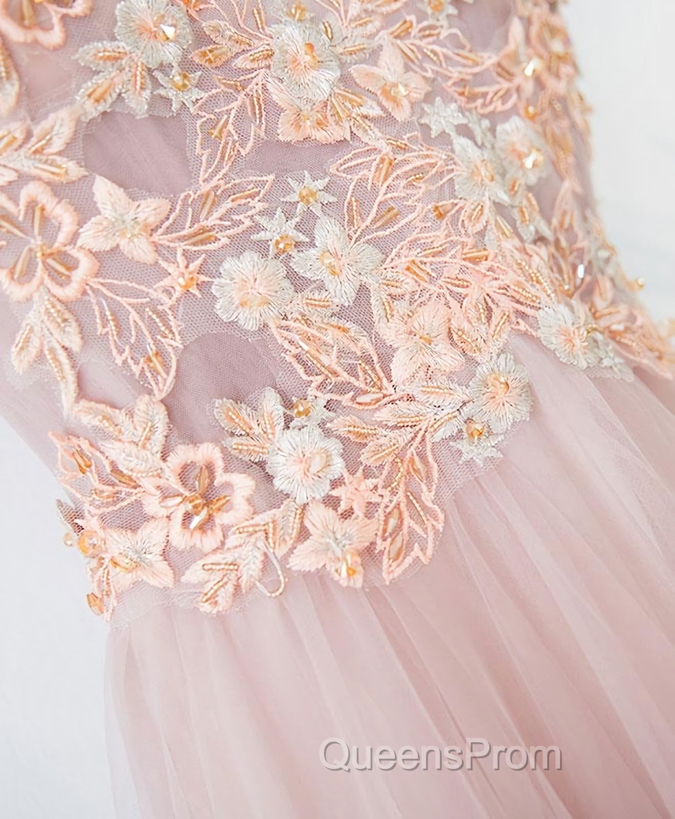 Pink V Neck Lace Long Evening Prom Dress, Cheap Evening Dress