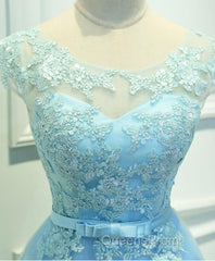 Light Blue Lace Tulle Short Evening Prom Dress, Homecoming Dress
