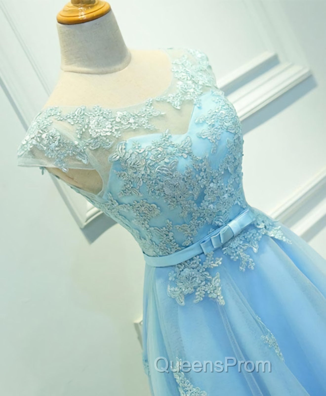 Light Blue Lace Tulle Short Evening Prom Dress, Homecoming Dress Secondary image