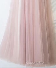 Pink V Neck Lace Long Evening Prom Dress, Cheap Evening Dress