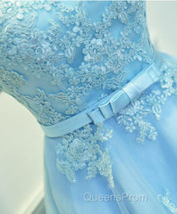 Light Blue Lace Tulle Short Evening Prom Dress, Homecoming Dress