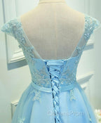 Light Blue Lace Tulle Short Evening Prom Dress, Homecoming Dress