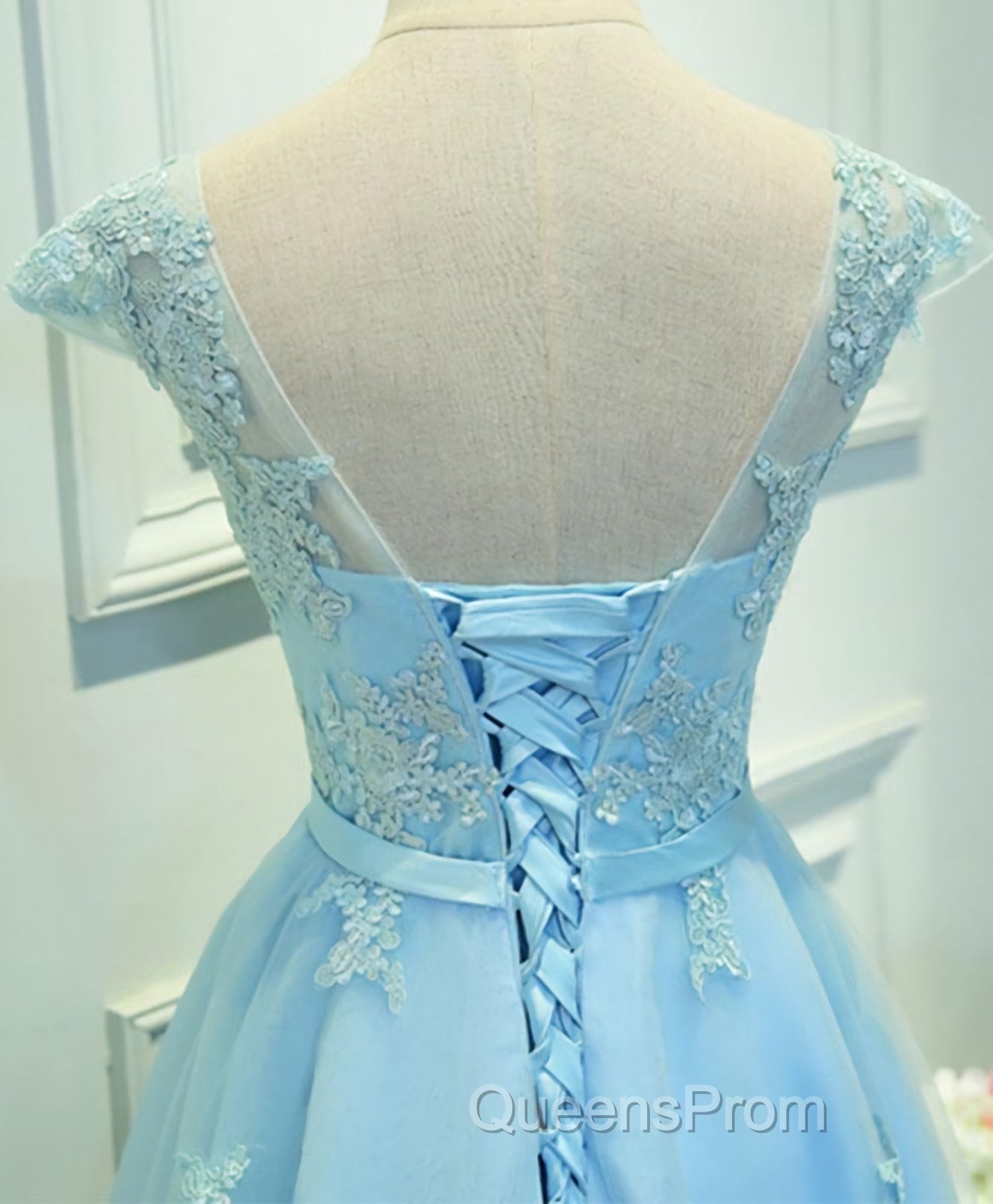 Light Blue Lace Tulle Short Evening Prom Dress, Homecoming Dress
