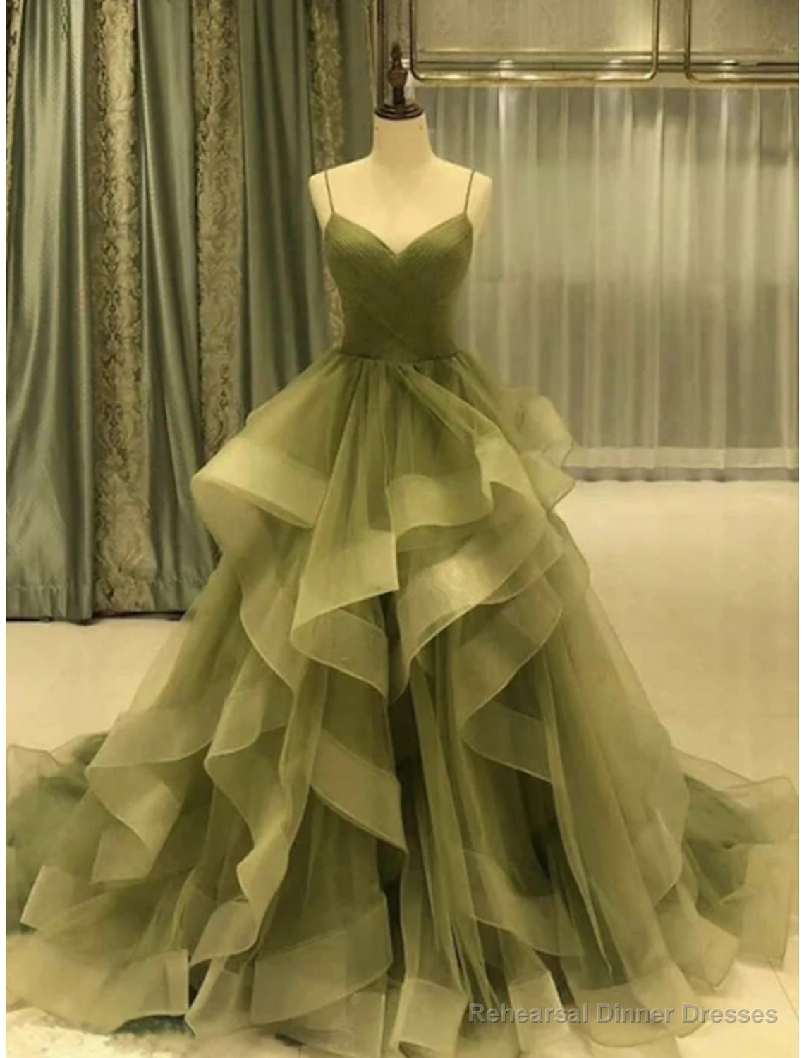 A-Line Prom Dresses Elegant Dress Formal Court Train Sleeveless Spaghetti Strap Tulle with Pleats Ruffles Masquerade Dress Main image