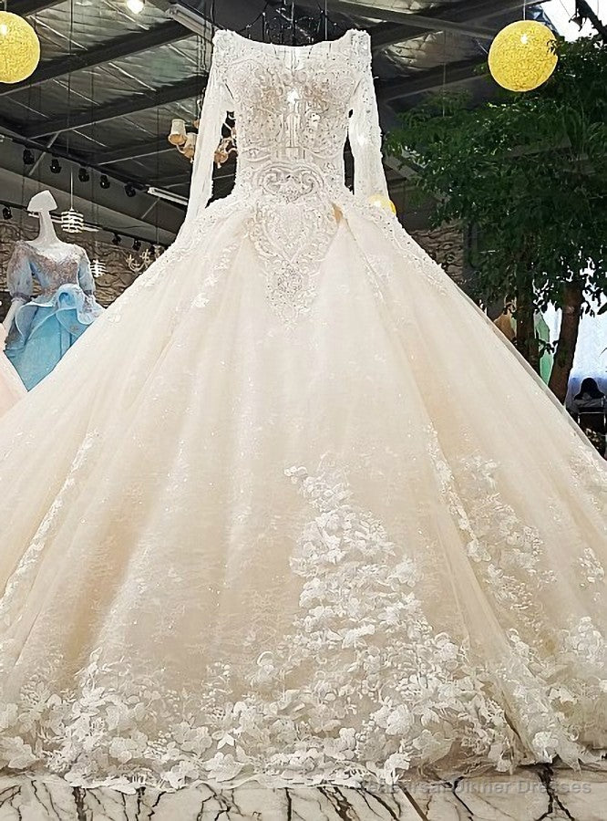 Queenly Lace Up Backless Flowers Beading Cathedral Train Floral Wedding Dress Main image