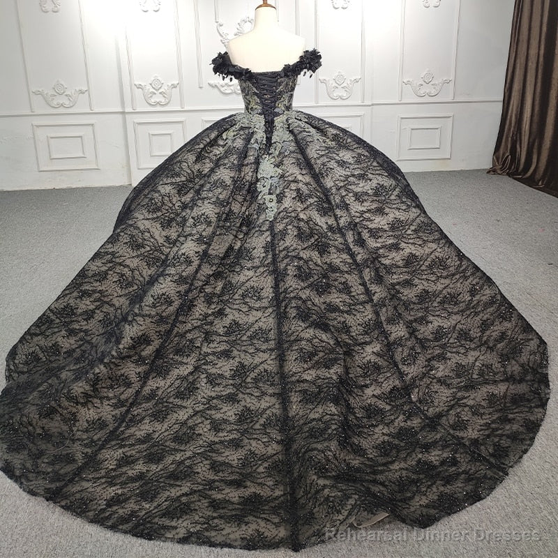 Quinceanera Black Off-the-Shoulder Ball Gown Dress