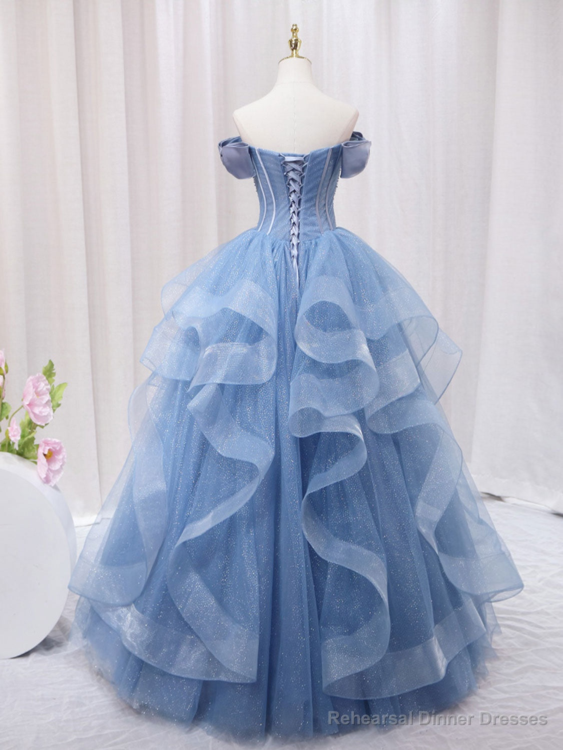 Quinceanera Dress A-Line Blue Tulle Long Prom Dress Blue Sweet Dress